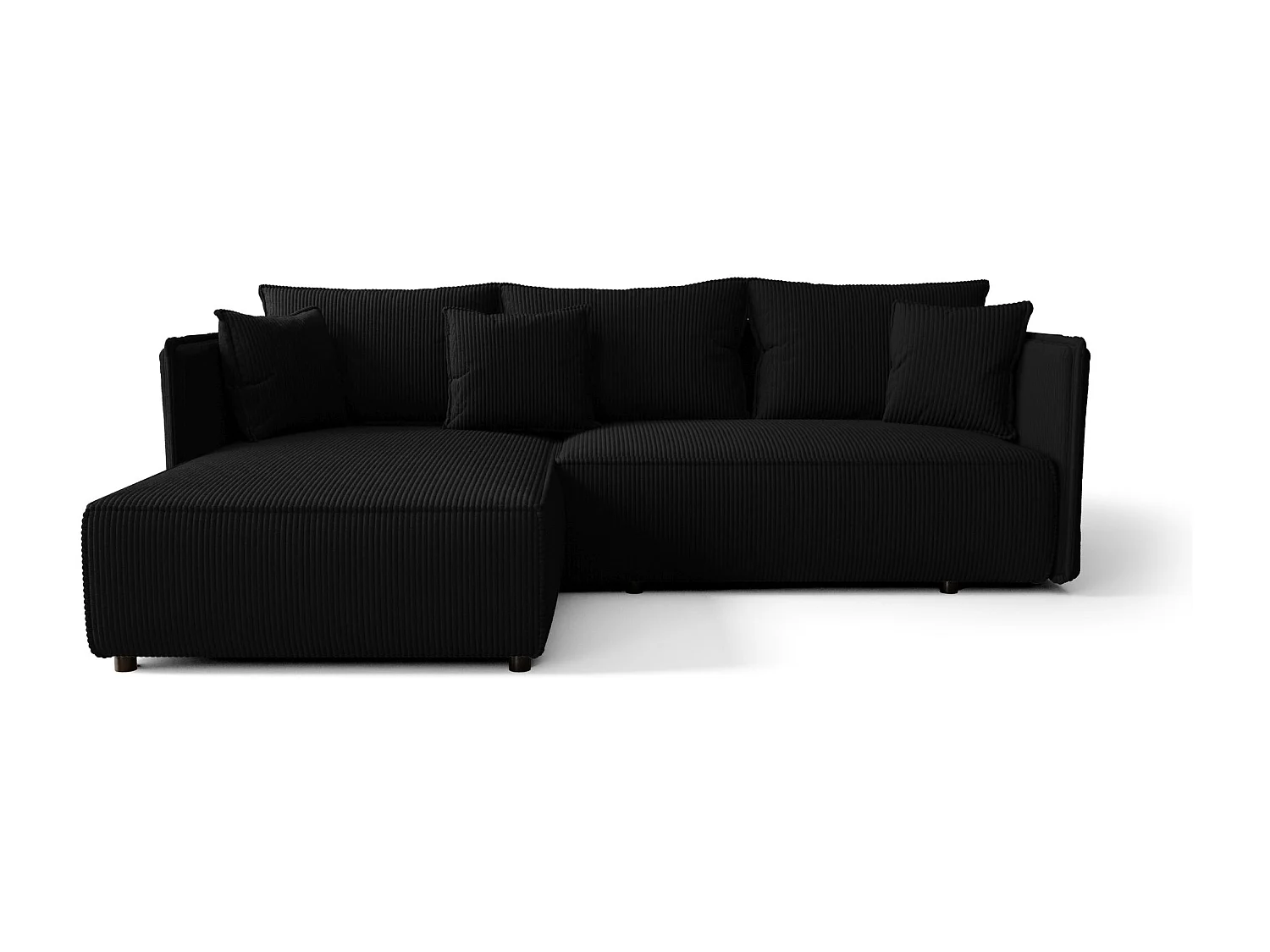 Canapé d'angle MILANO gauche noir velours côtelé Poso 135 - fonction couchage, coffre à literie