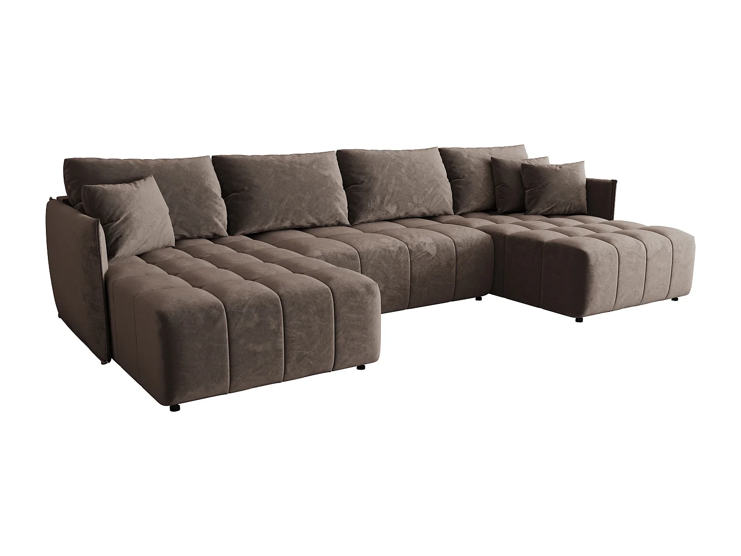 Canapé d'angle CHICAGO en U marron velours Monolith 15 - fonction couchage, coffre à literie