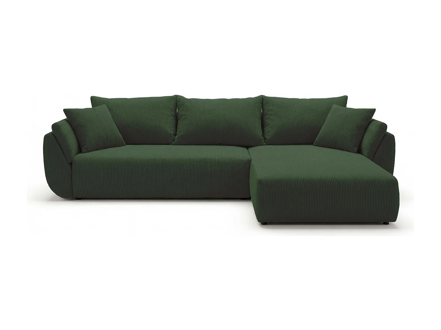 Canapé d'angle SYDNEY droit vert velours côtelé Poso 14 - fonction couchage, coffre à literie