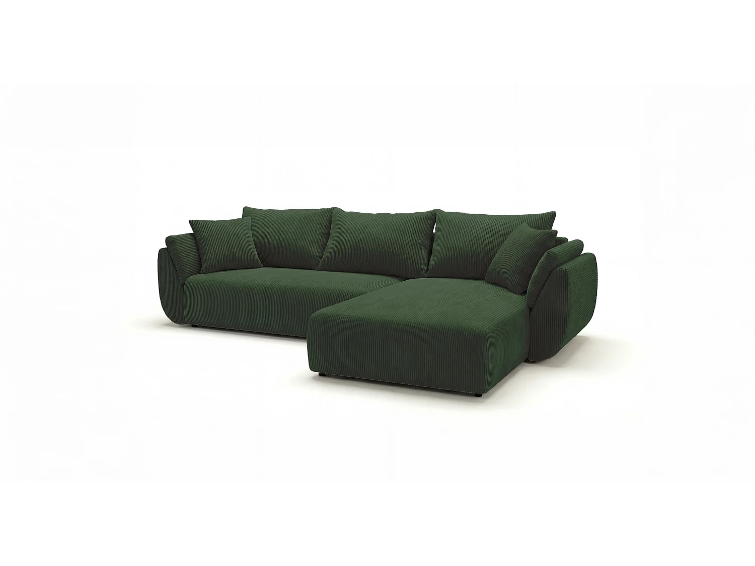 Canapé d'angle SYDNEY droit vert velours côtelé Poso 14 - fonction couchage, coffre à literie