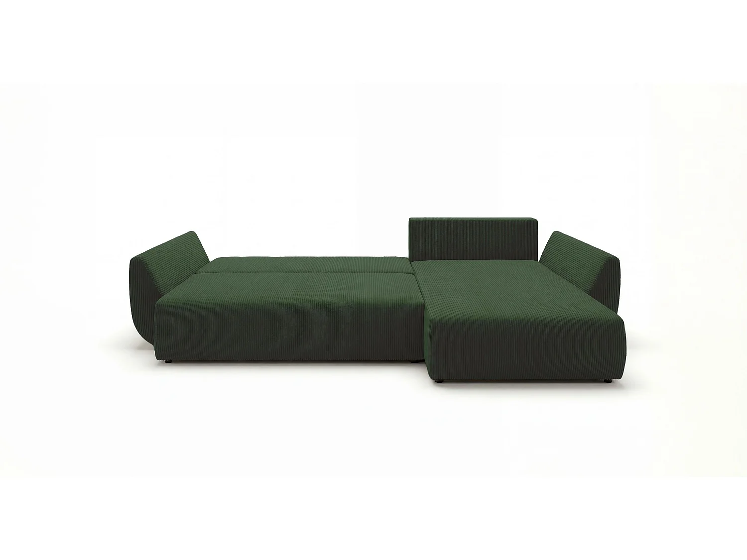 Canapé d'angle SYDNEY droit vert velours côtelé Poso 14 - fonction couchage, coffre à literie