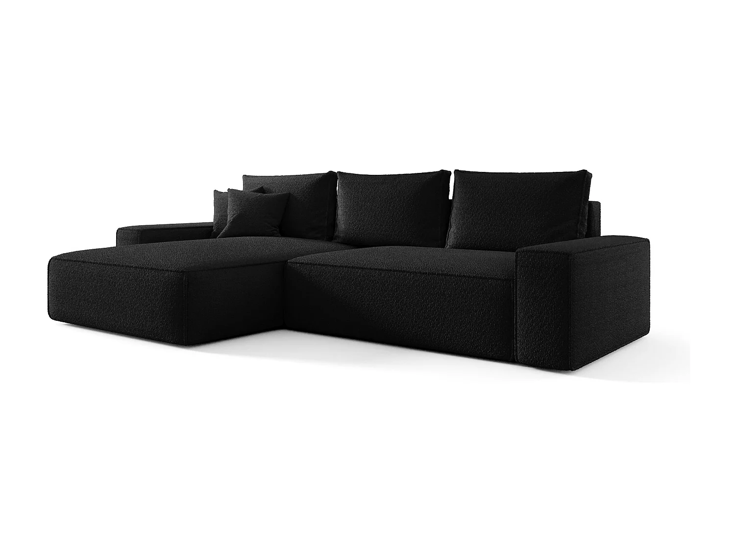Canapé d'angle CALIFORNIA gauche noir Bukle Quelle 100 - fonction couchage, coffre à literie