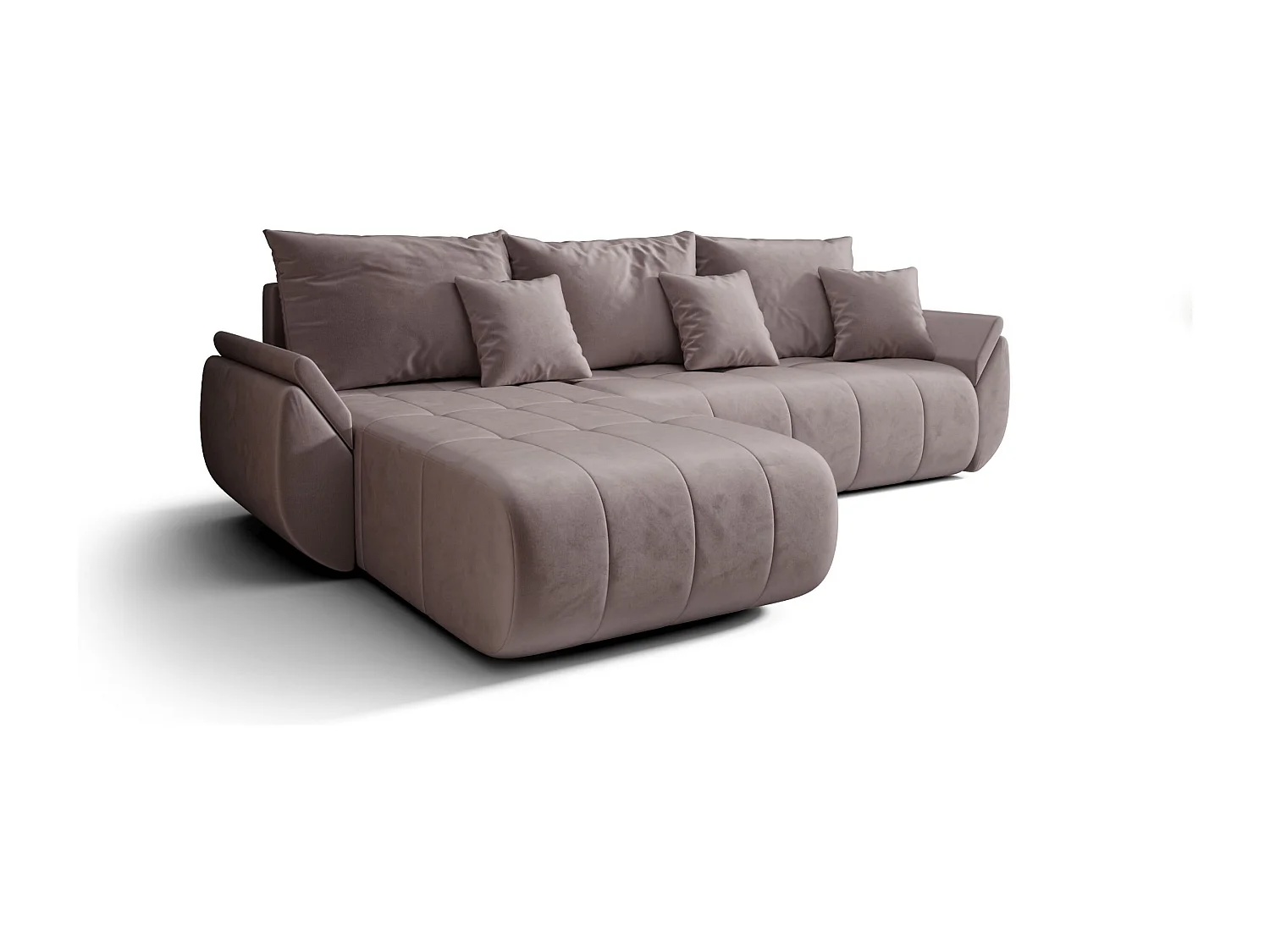 Canapé d'angle SYDNEY gauche rose foncé velours Monolith 62 - fonction couchage, coffre à literie