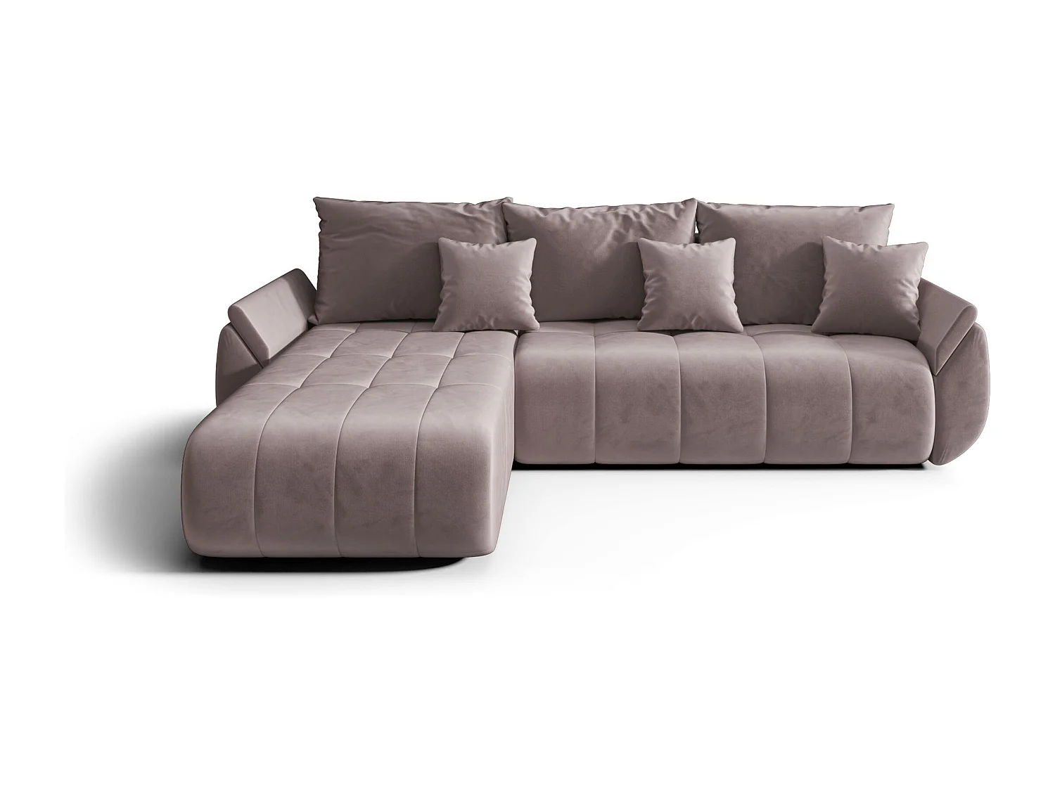 Canapé d'angle SYDNEY gauche rose foncé velours Monolith 62 - fonction couchage, coffre à literie