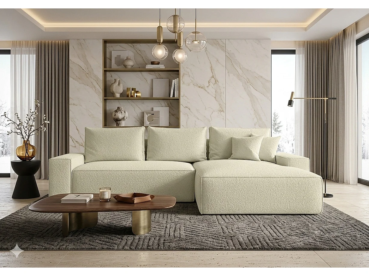 Ecksofa CALIFORNIA rechts hellbeige Bukle Quelle 2 - Schlaffunktion, Bettkasten