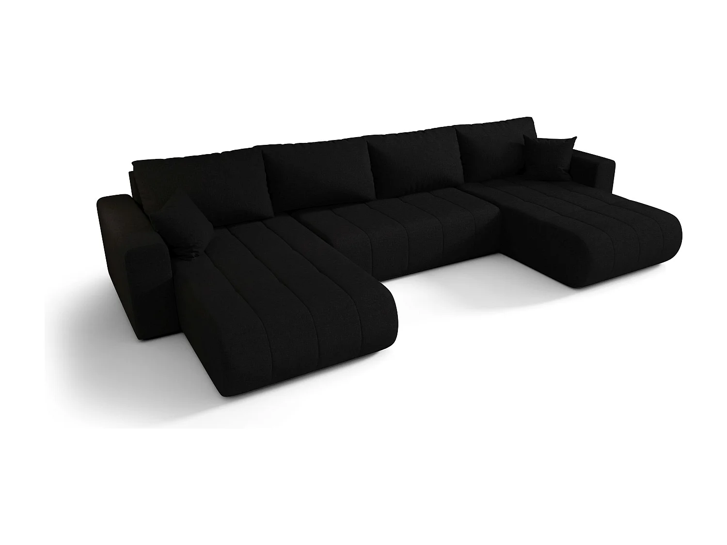 Canapé d'angle LARA en U noir tricot Wind 99 - fonction couchage, coffre à literie
