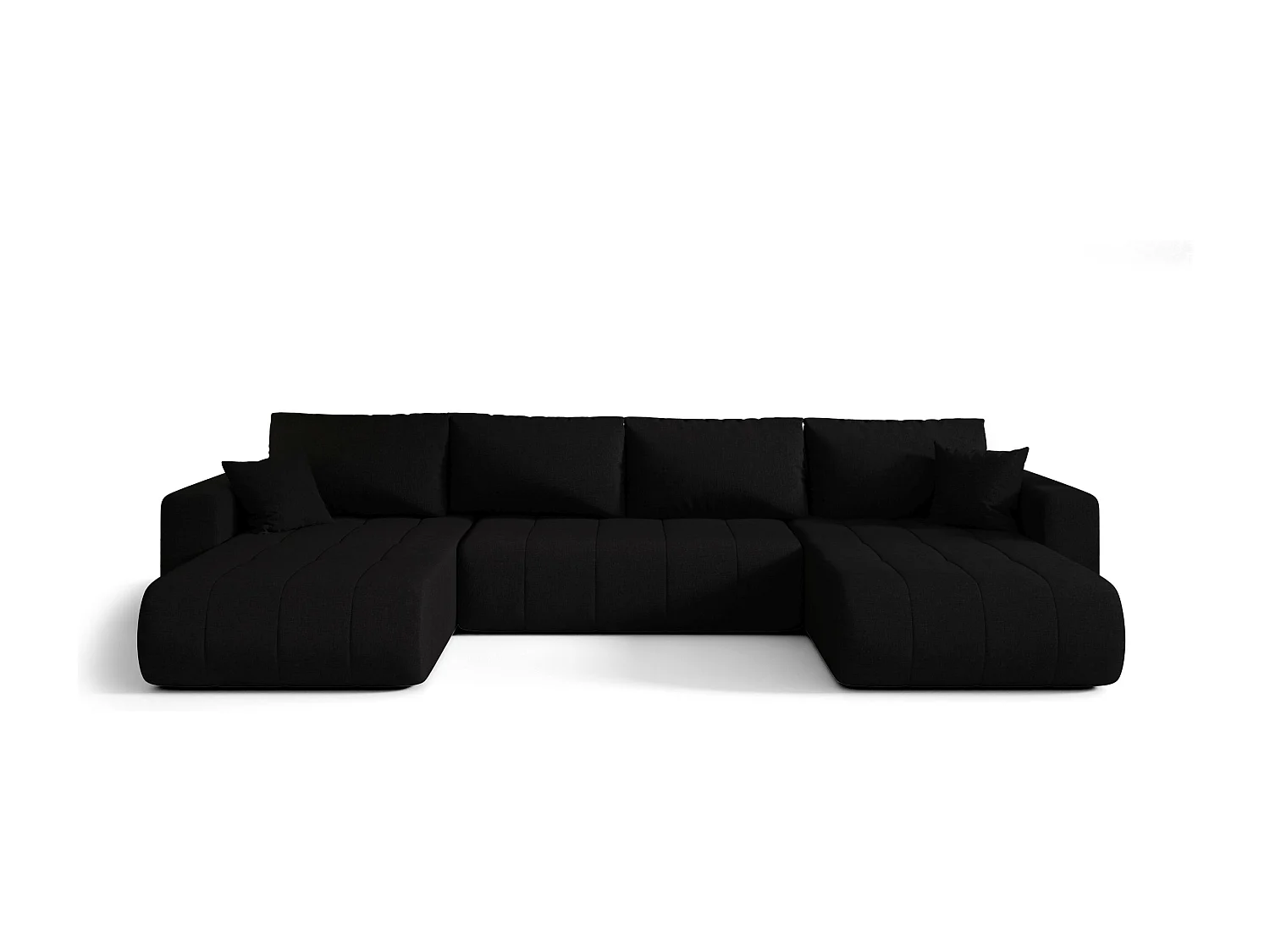 Canapé d'angle LARA en U noir tricot Wind 99 - fonction couchage, coffre à literie