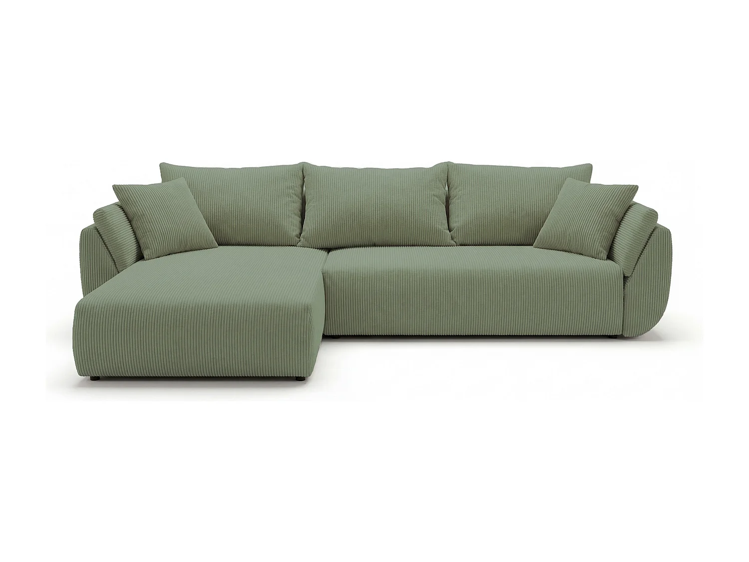 Canapé d'angle SYDNEY gauche vert clair velours côtelé Poso 47 - fonction couchage, coffre à literie