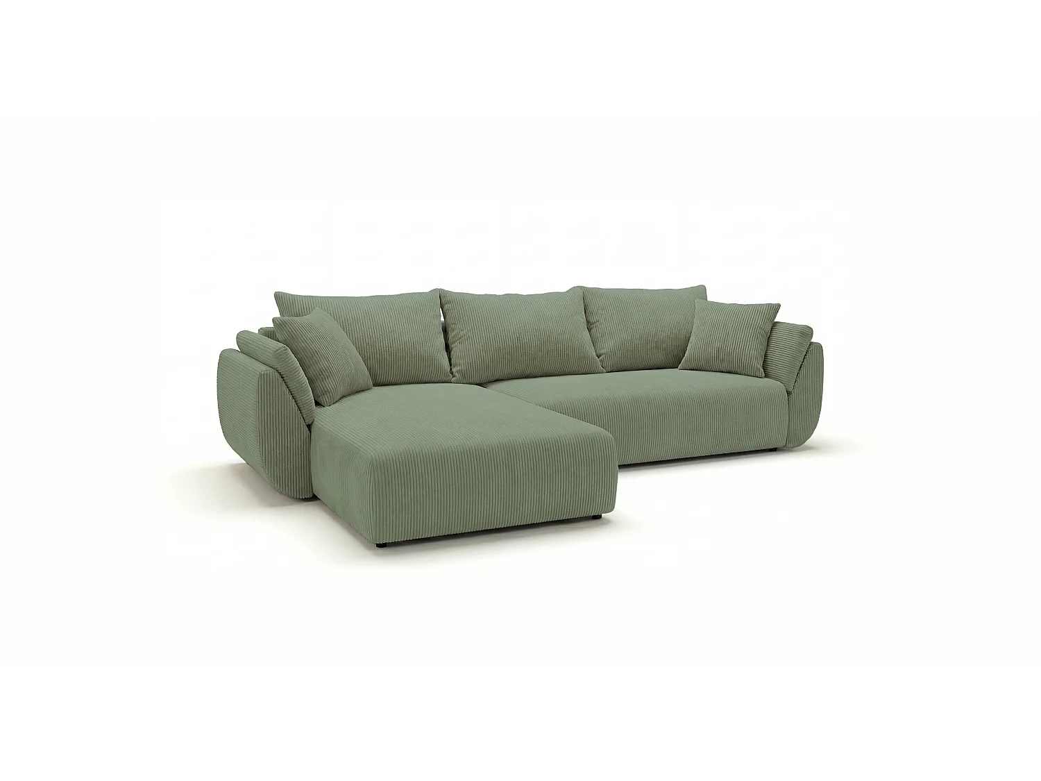 Canapé d'angle SYDNEY gauche vert clair velours côtelé Poso 47 - fonction couchage, coffre à literie