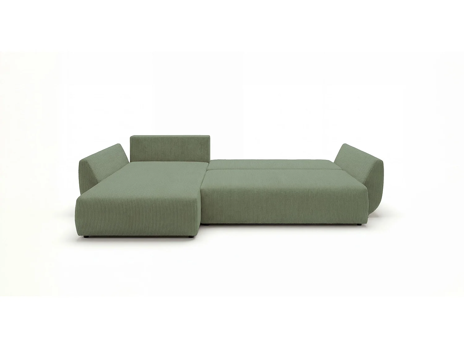 Canapé d'angle SYDNEY gauche vert clair velours côtelé Poso 47 - fonction couchage, coffre à literie