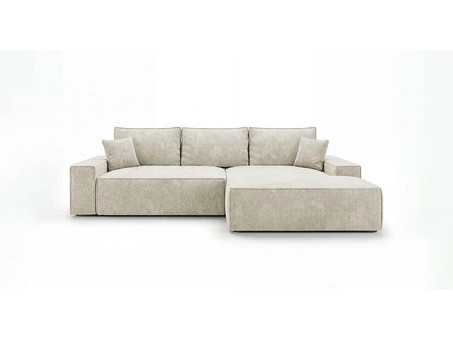 Canapé d'angle VERONA droit blanc velours côtelé Poso 100 - fonction couchage, coffre à literie