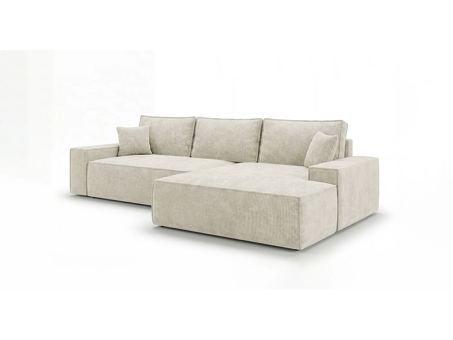 Canapé d'angle VERONA droit blanc velours côtelé Poso 100 - fonction couchage, coffre à literie
