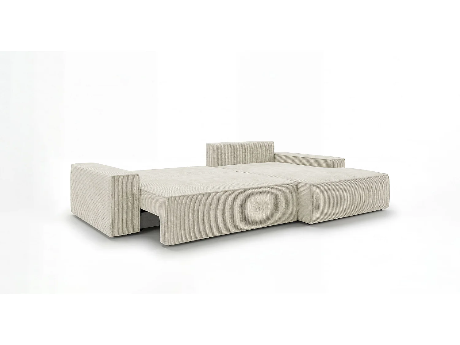 Canapé d'angle VERONA droit blanc velours côtelé Poso 100 - fonction couchage, coffre à literie