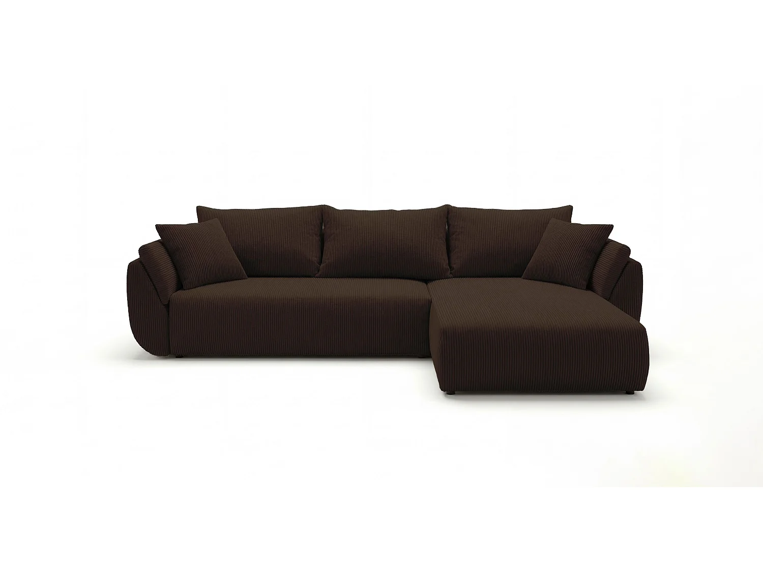 Canapé d'angle SYDNEY droit marron velours côtelé Poso 6 - fonction couchage, coffre à literie