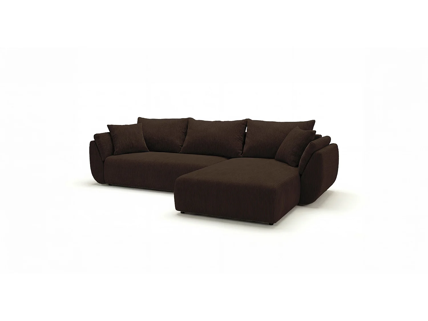 Canapé d'angle SYDNEY droit marron velours côtelé Poso 6 - fonction couchage, coffre à literie