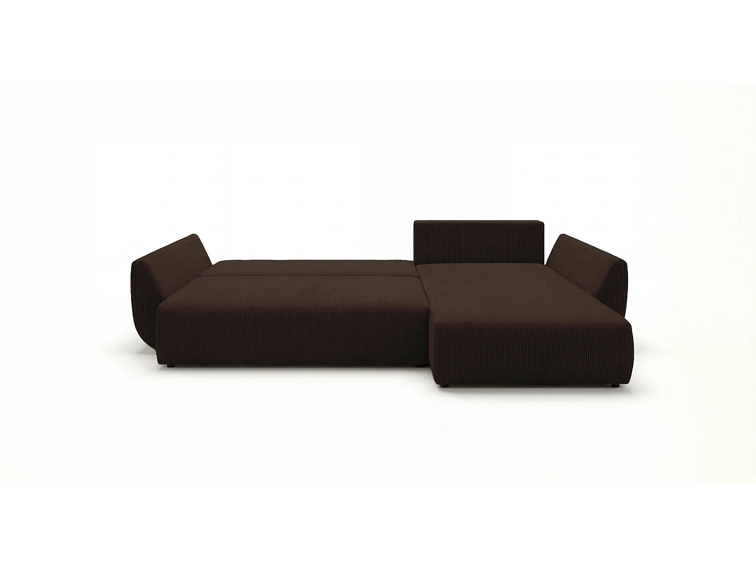 Canapé d'angle SYDNEY droit marron velours côtelé Poso 6 - fonction couchage, coffre à literie