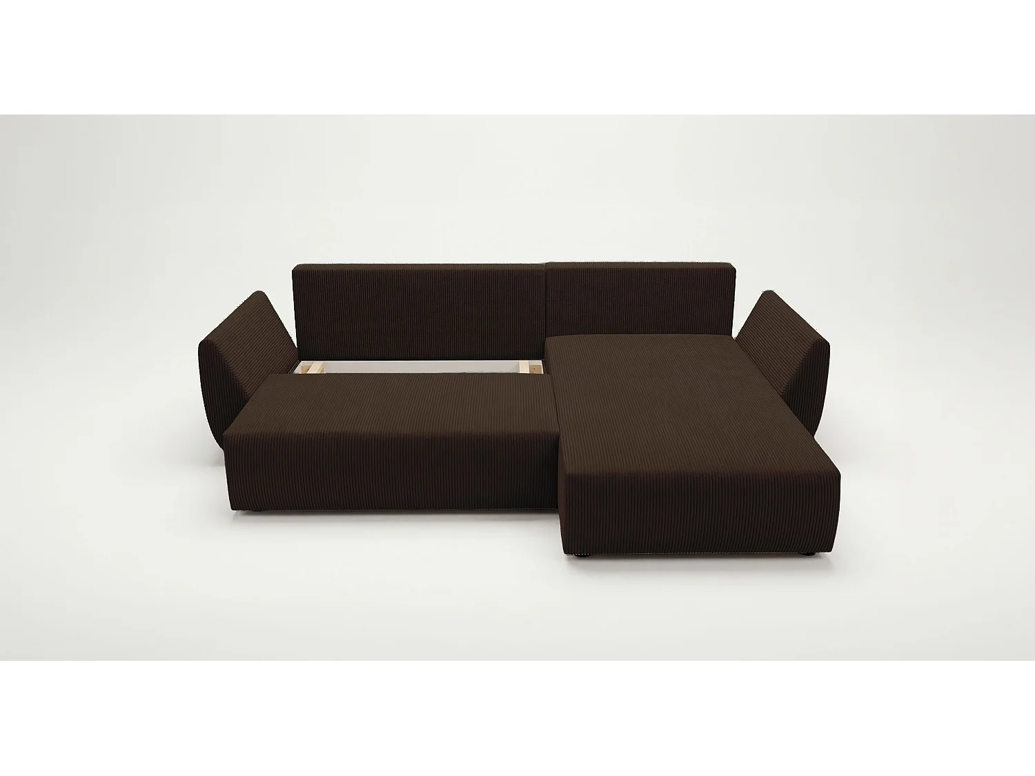 Canapé d'angle SYDNEY droit marron velours côtelé Poso 6 - fonction couchage, coffre à literie