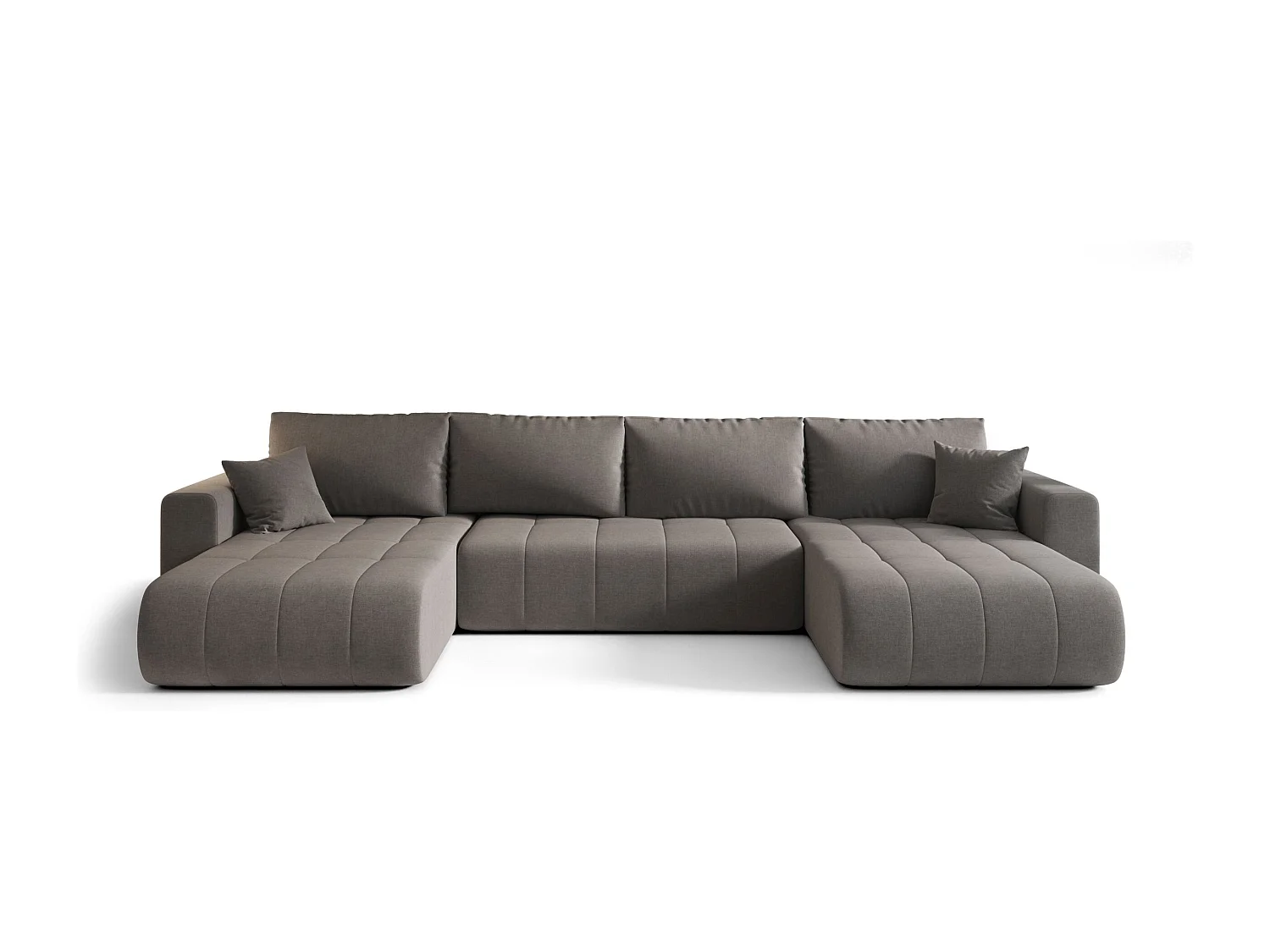 Canapé d'angle LARA en U beige foncé tricot Wind 21 - fonction couchage, coffre à literie