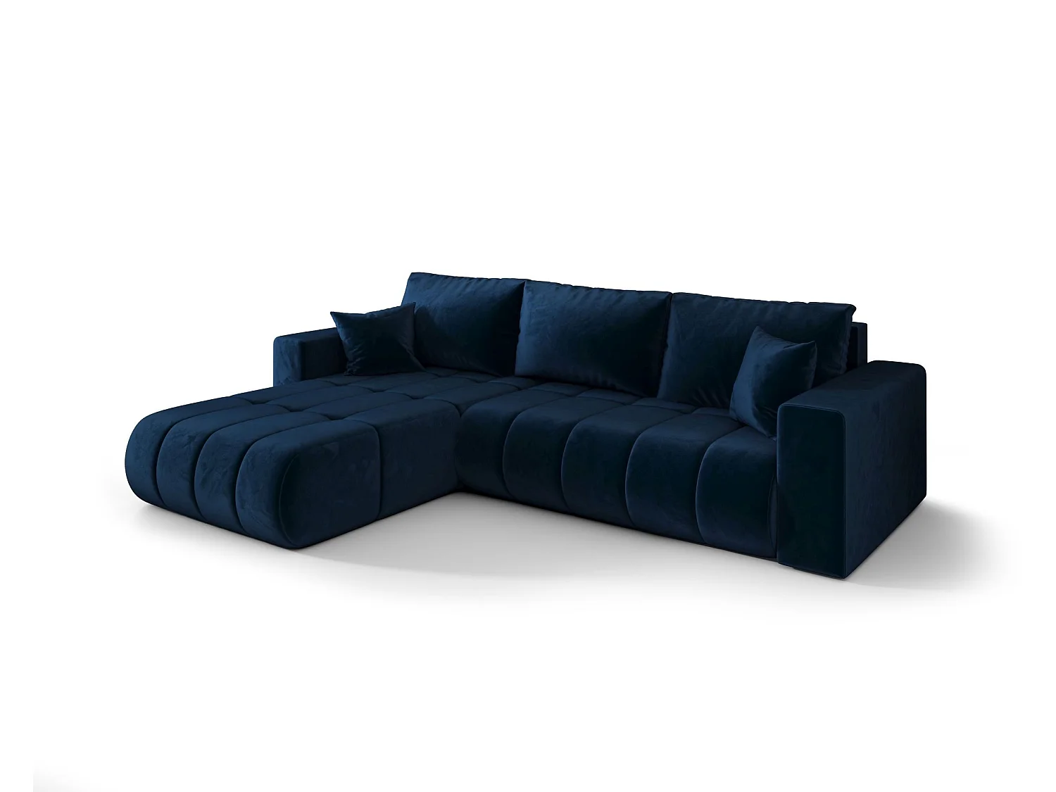 Canapé d'angle LARA PREMIUM gauche bleu foncé velours Monolith 77 - fonction couchage, coffre à literie