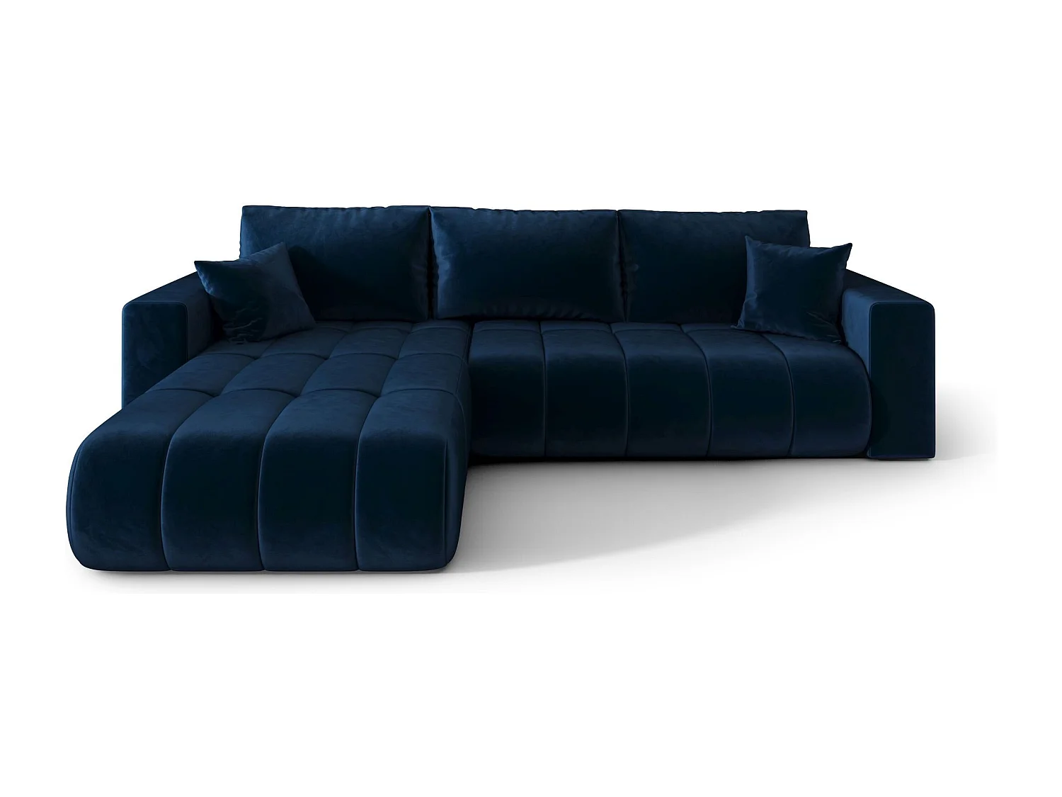 Canapé d'angle LARA PREMIUM gauche bleu foncé velours Monolith 77 - fonction couchage, coffre à literie