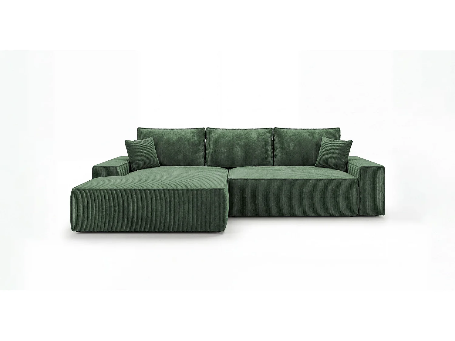 Canapé d'angle VERONA gauche vert velours côtelé Poso 14 - fonction couchage, coffre à literie