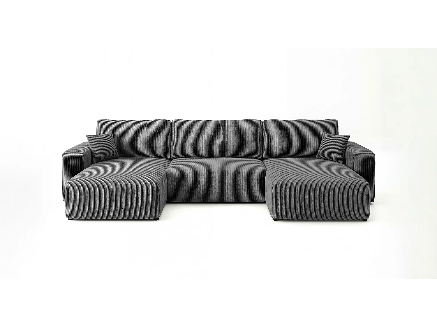 Canapé d'angle BERLIN en U gris foncé velours côtelé Poso 60 - fonction couchage, coffre à literie