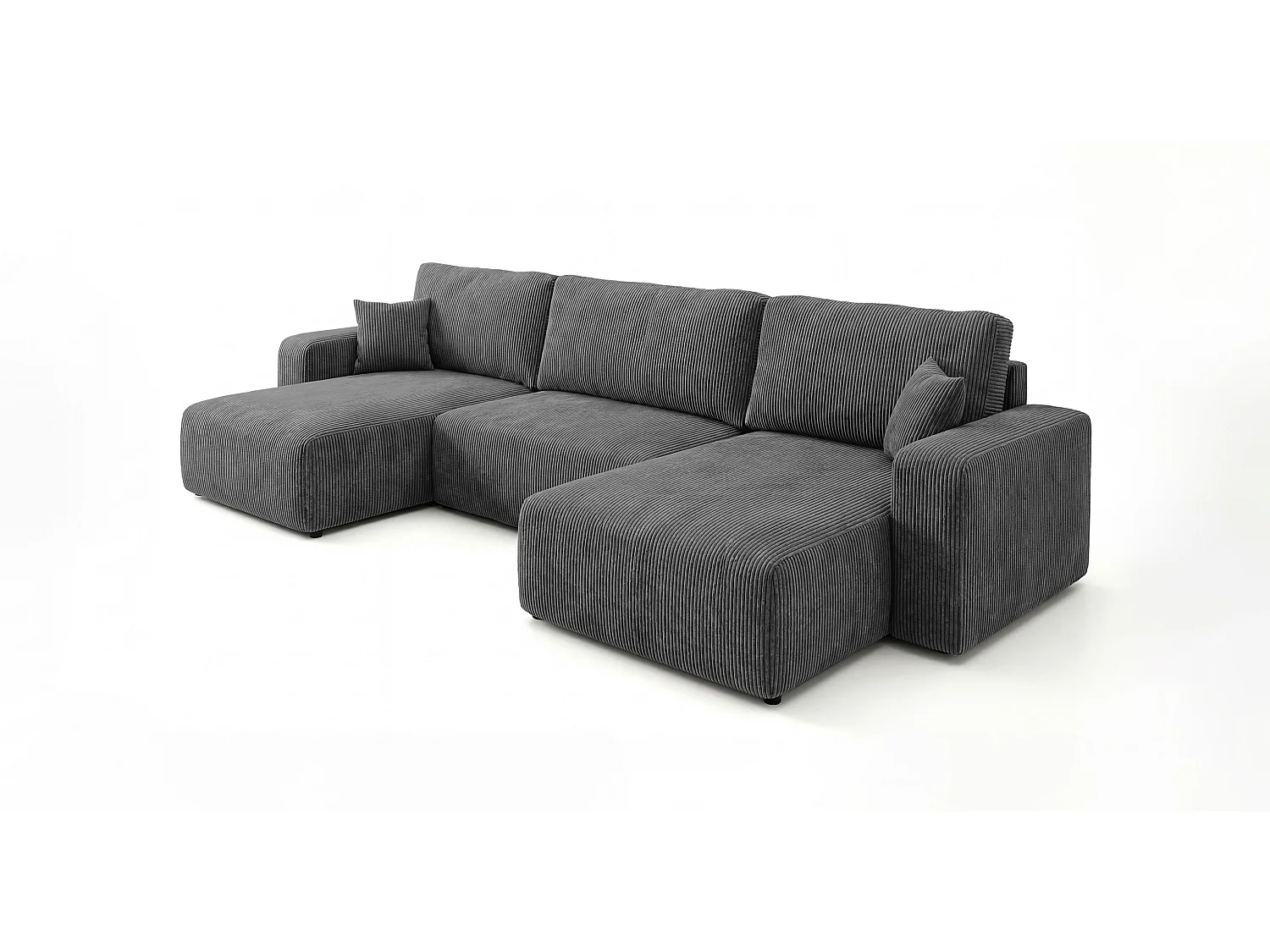 Canapé d'angle BERLIN en U gris foncé velours côtelé Poso 60 - fonction couchage, coffre à literie