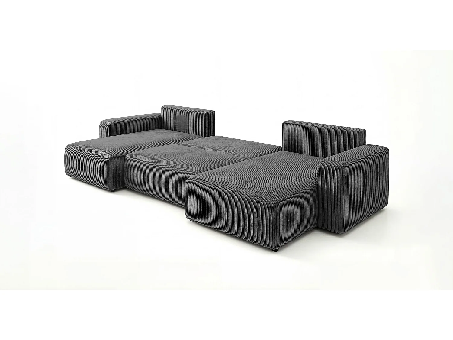 Canapé d'angle BERLIN en U gris foncé velours côtelé Poso 60 - fonction couchage, coffre à literie