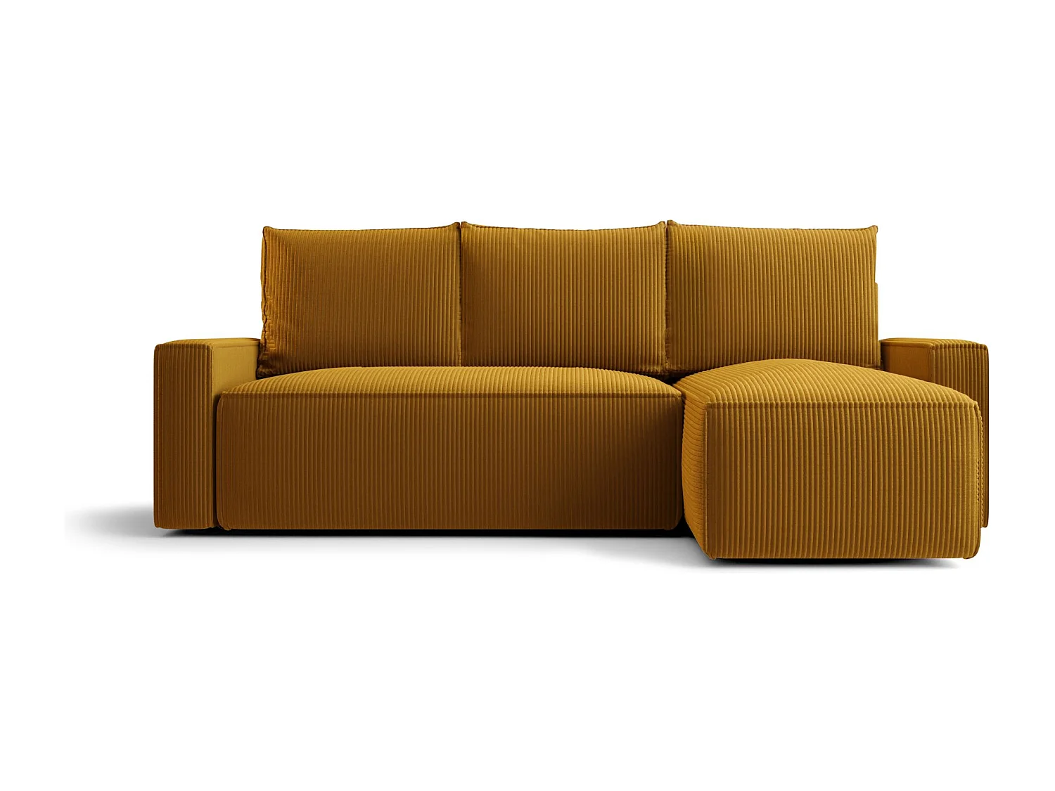 Canapé d'angle HAVANA droit Pomaranczowy velours côtelé Poso 1 - fonction couchage, coffre à literie
