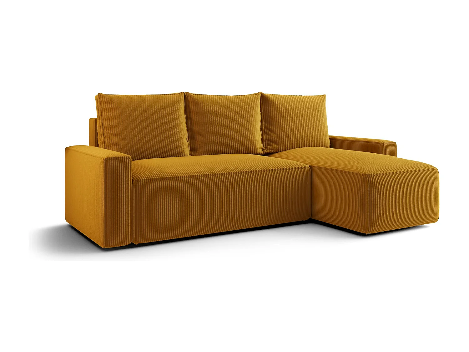 Canapé d'angle HAVANA droit Pomaranczowy velours côtelé Poso 1 - fonction couchage, coffre à literie