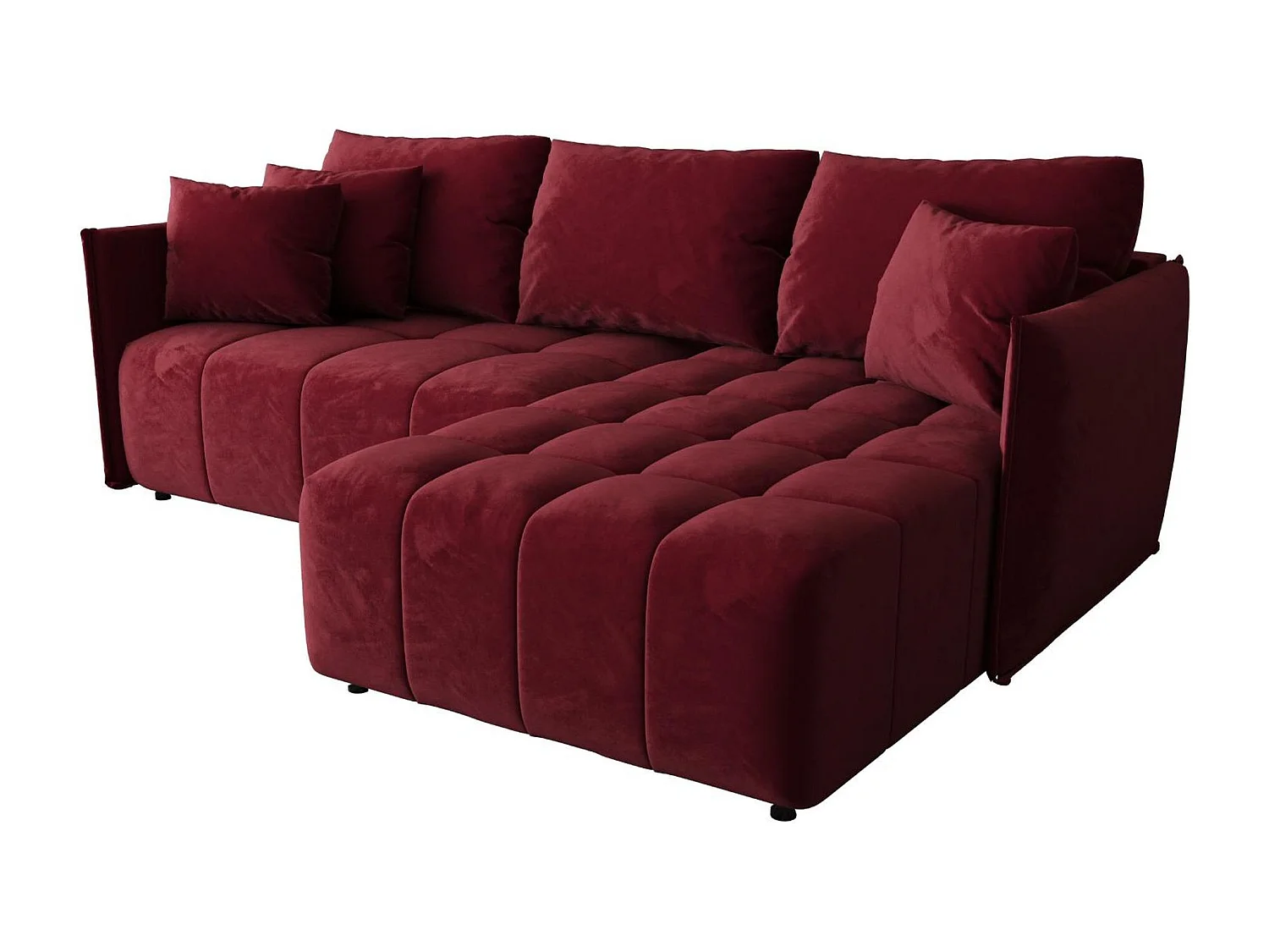 Canapé d'angle CHICAGO droit rouge velours Monolith 59 - fonction couchage, coffre à literie
