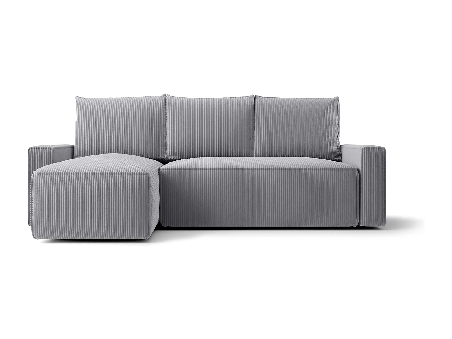 Canapé d'angle HAVANA gauche gris velours côtelé Poso 55 - fonction couchage, coffre à literie