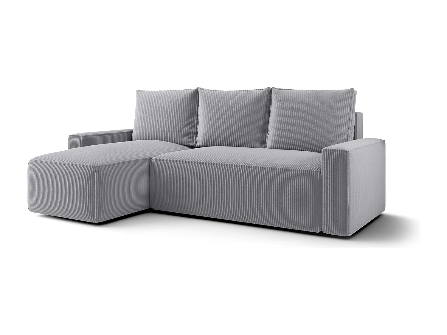 Canapé d'angle HAVANA gauche gris velours côtelé Poso 55 - fonction couchage, coffre à literie