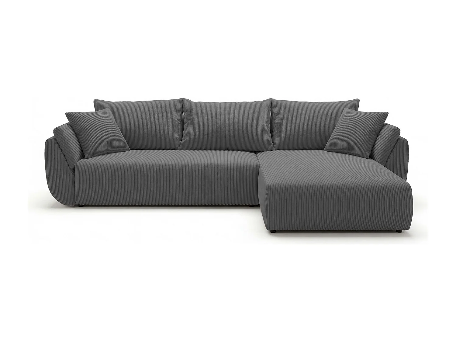 Canapé d'angle SYDNEY droit gris velours côtelé Poso 55 - fonction couchage, coffre à literie