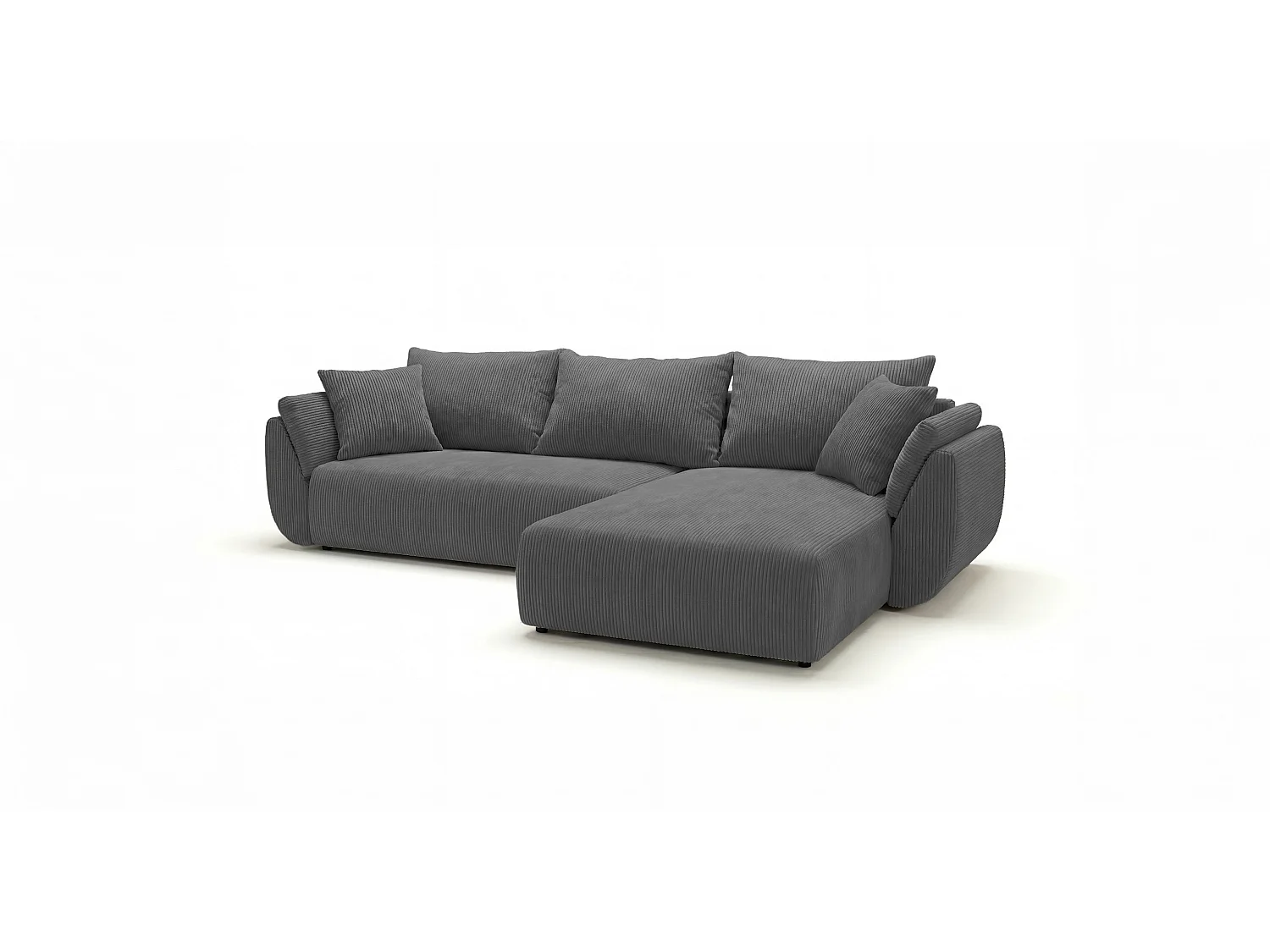Canapé d'angle SYDNEY droit gris velours côtelé Poso 55 - fonction couchage, coffre à literie