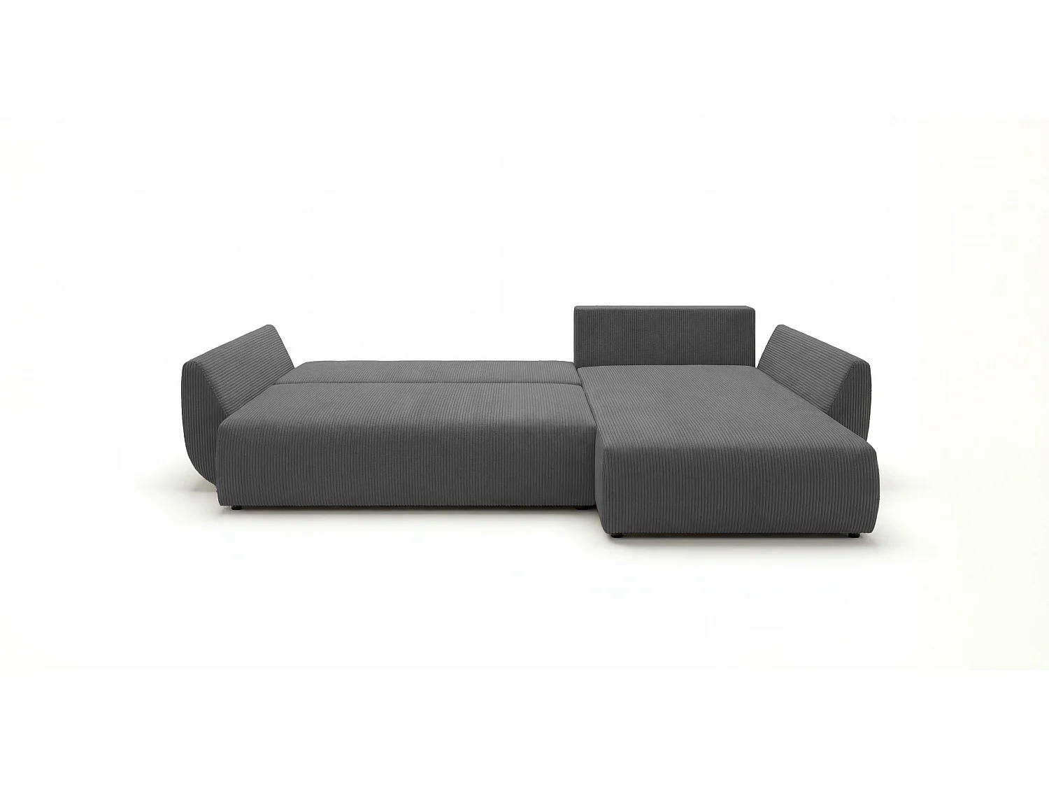 Canapé d'angle SYDNEY droit gris velours côtelé Poso 55 - fonction couchage, coffre à literie