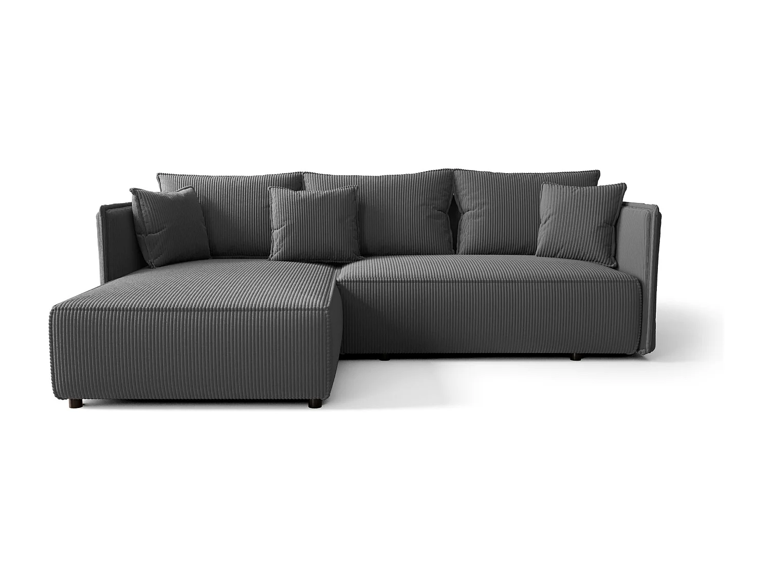 Canapé d'angle MILANO gauche gris foncé velours côtelé Poso 60 - fonction couchage, coffre à literie