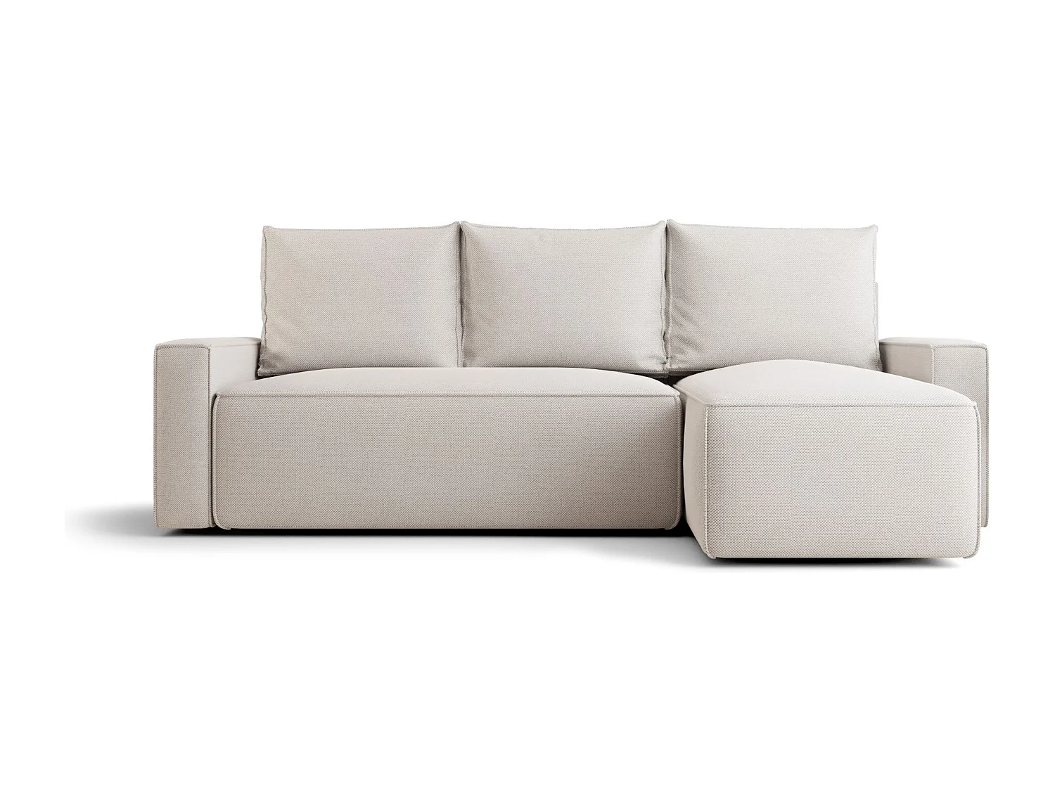 Canapé d'angle HAVANA droit beige clair tricot Curio 2 - fonction couchage, coffre à literie