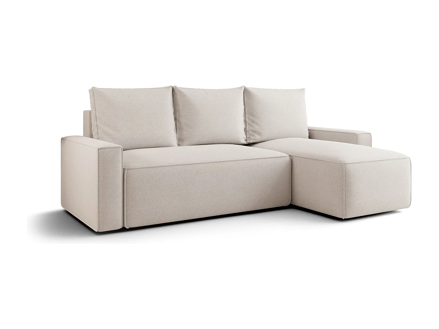 Canapé d'angle HAVANA droit beige clair tricot Curio 2 - fonction couchage, coffre à literie