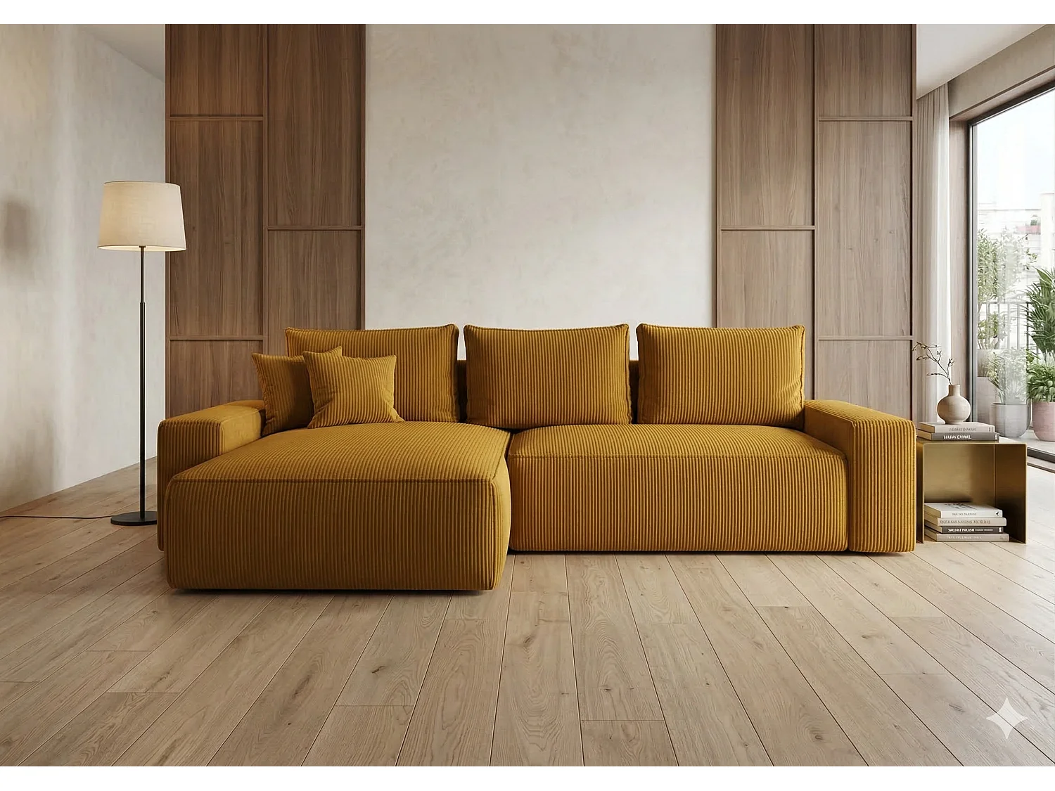 Canapé d’angle velours convertible avec coffre NINA-Jaune-angle gauche