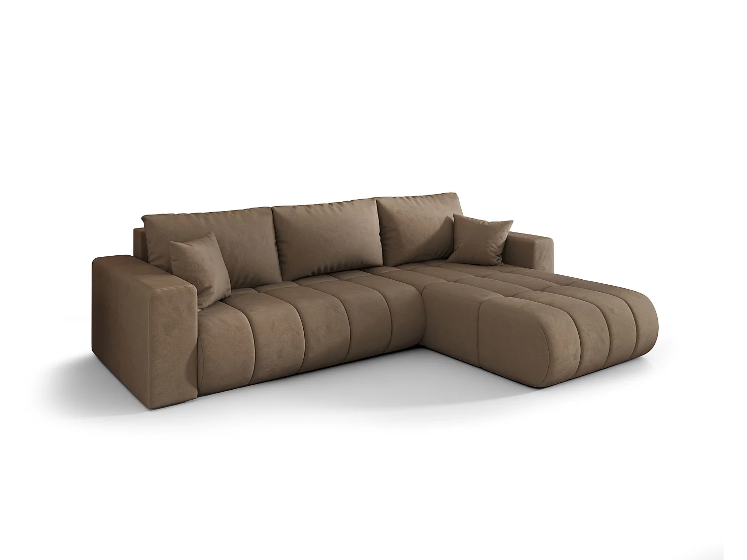 Canapé d'angle LARA PREMIUM droit marron velours Monolith 9 - fonction couchage, coffre à literie