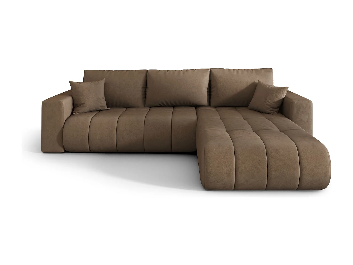 Canapé d'angle LARA PREMIUM droit marron velours Monolith 9 - fonction couchage, coffre à literie