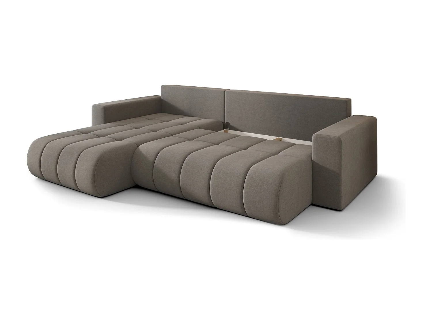 Canapé d'angle LARA PREMIUM droit marron velours Monolith 9 - fonction couchage, coffre à literie