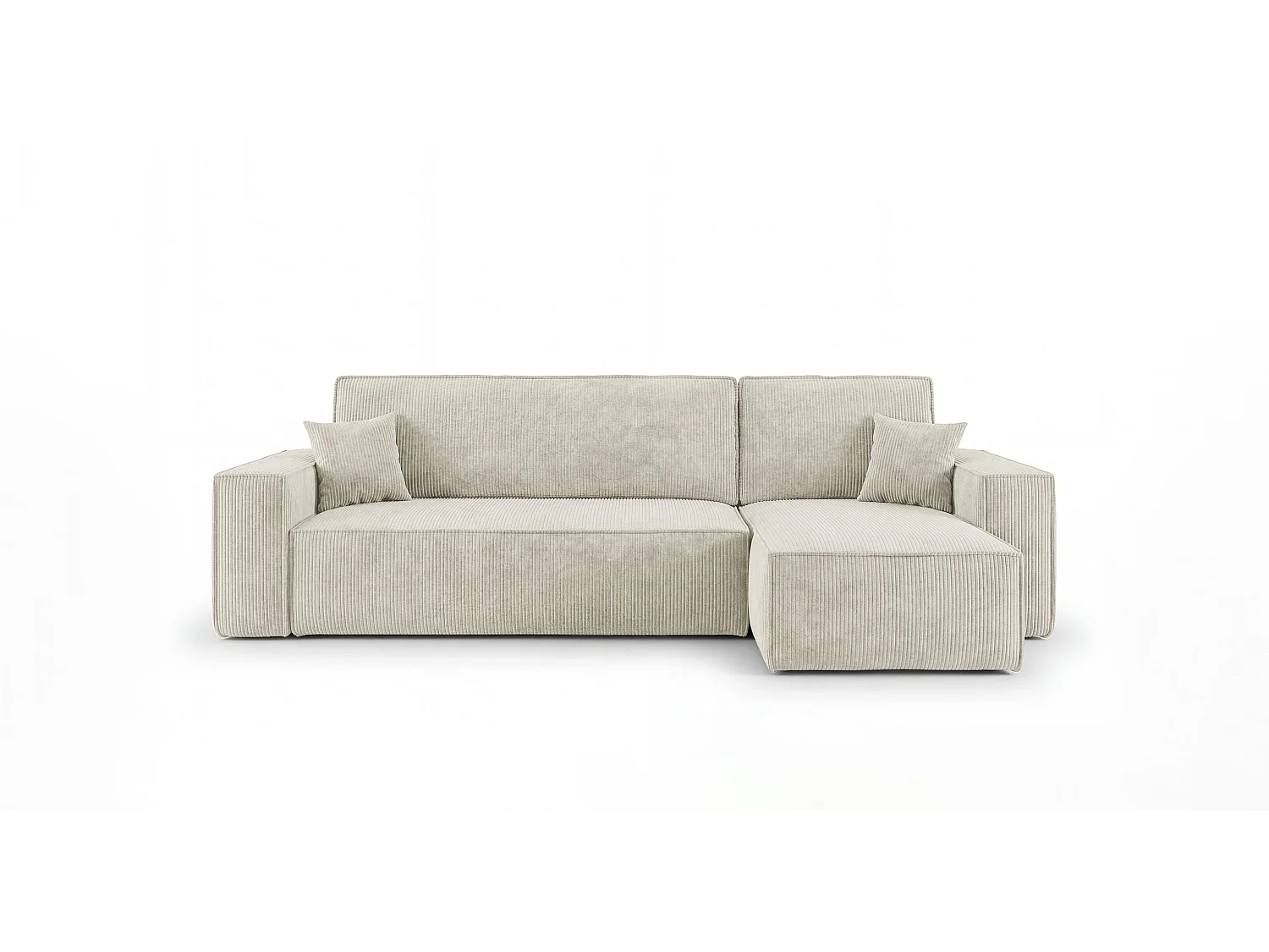 Canapé d'angle CALIFORNIA MINI droit blanc velours côtelé Poso 100 - fonction couchage, coffre à literie