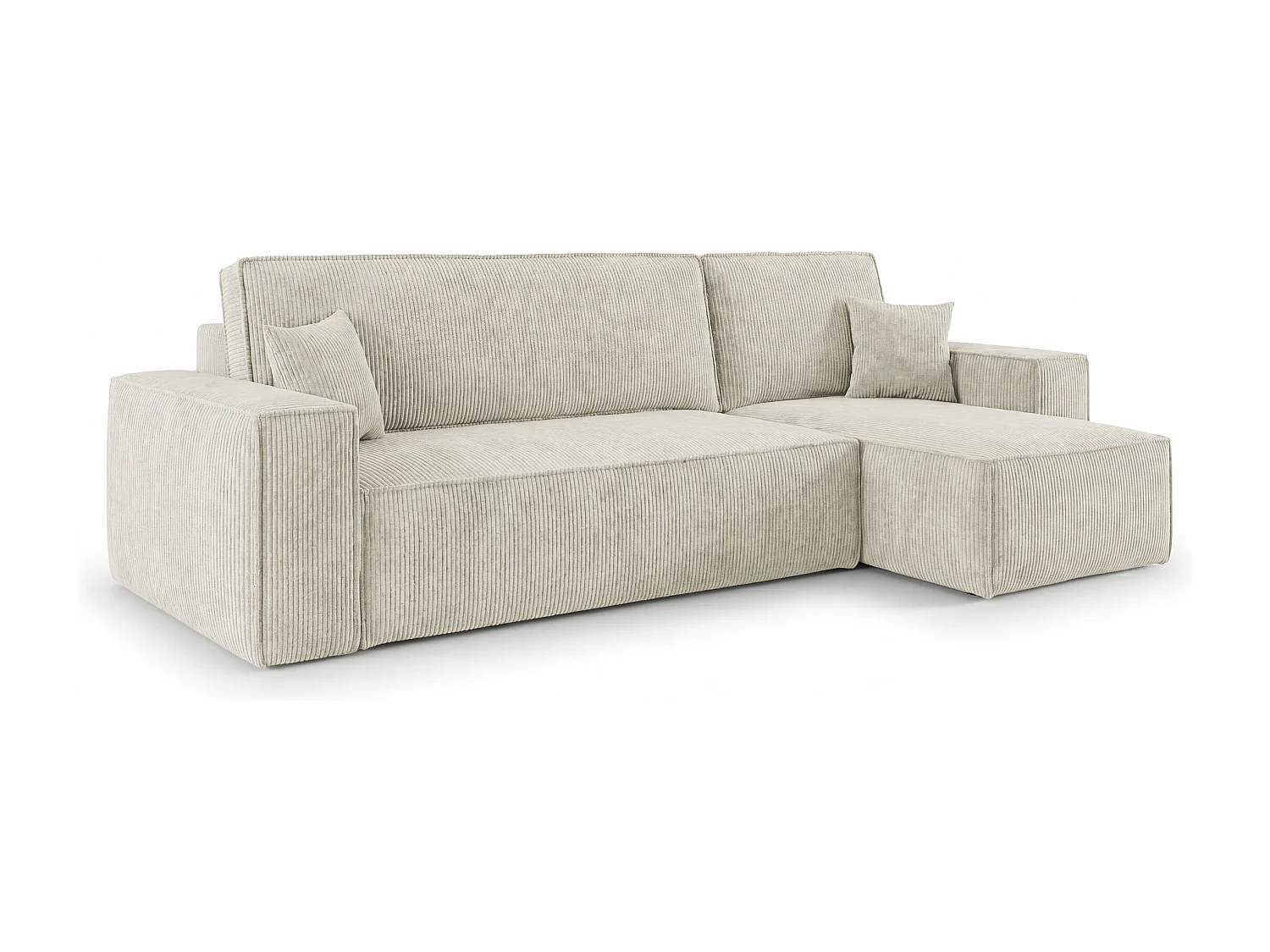 Canapé d'angle CALIFORNIA MINI droit blanc velours côtelé Poso 100 - fonction couchage, coffre à literie