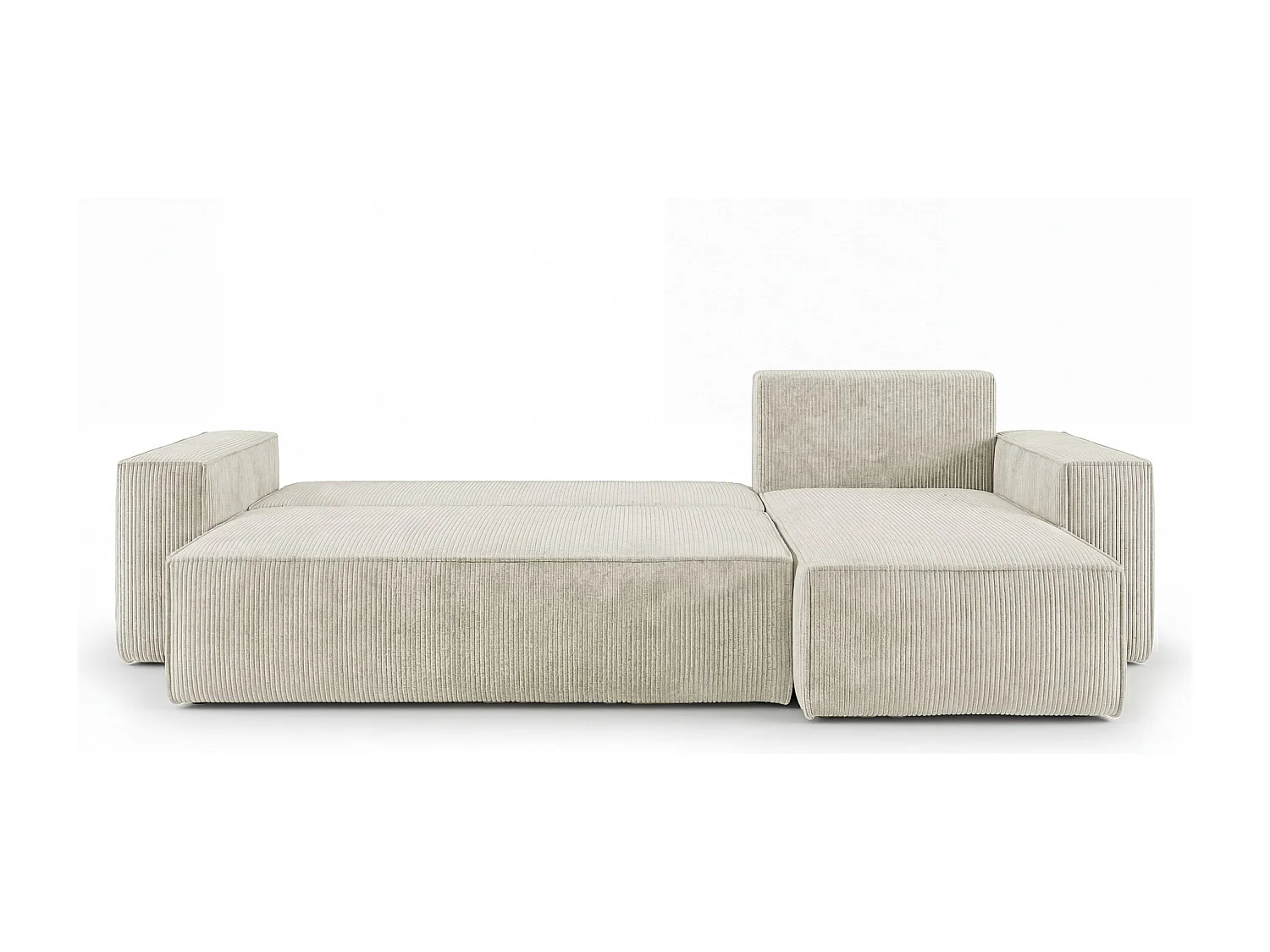 Canapé d'angle CALIFORNIA MINI droit blanc velours côtelé Poso 100 - fonction couchage, coffre à literie