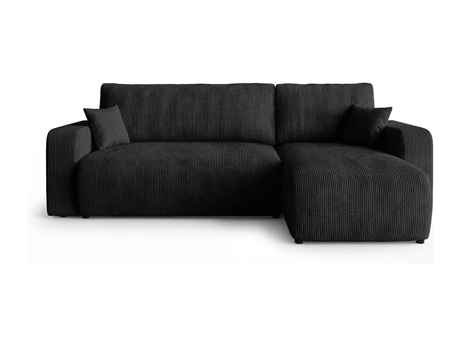 Canapé d'angle PARIS droit noir velours côtelé Poso 135 - fonction couchage, coffre à literie