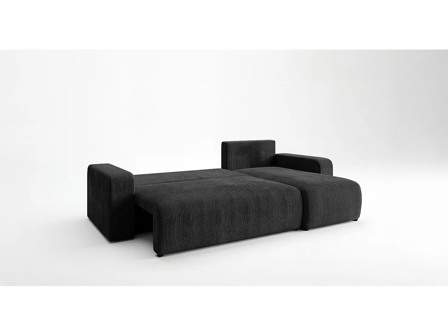 Canapé d'angle PARIS droit noir velours côtelé Poso 135 - fonction couchage, coffre à literie