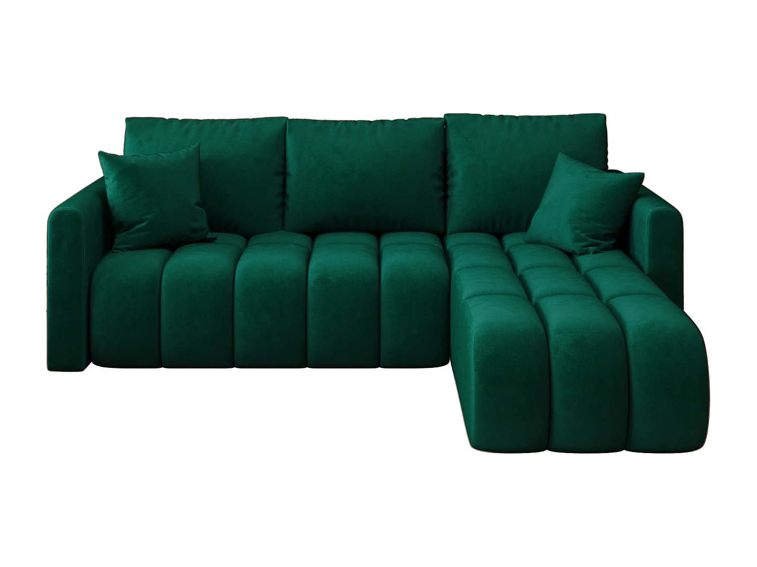 Canapé d'angle GARDA droit vert velours Monolith 37 - fonction couchage, coffre à literie