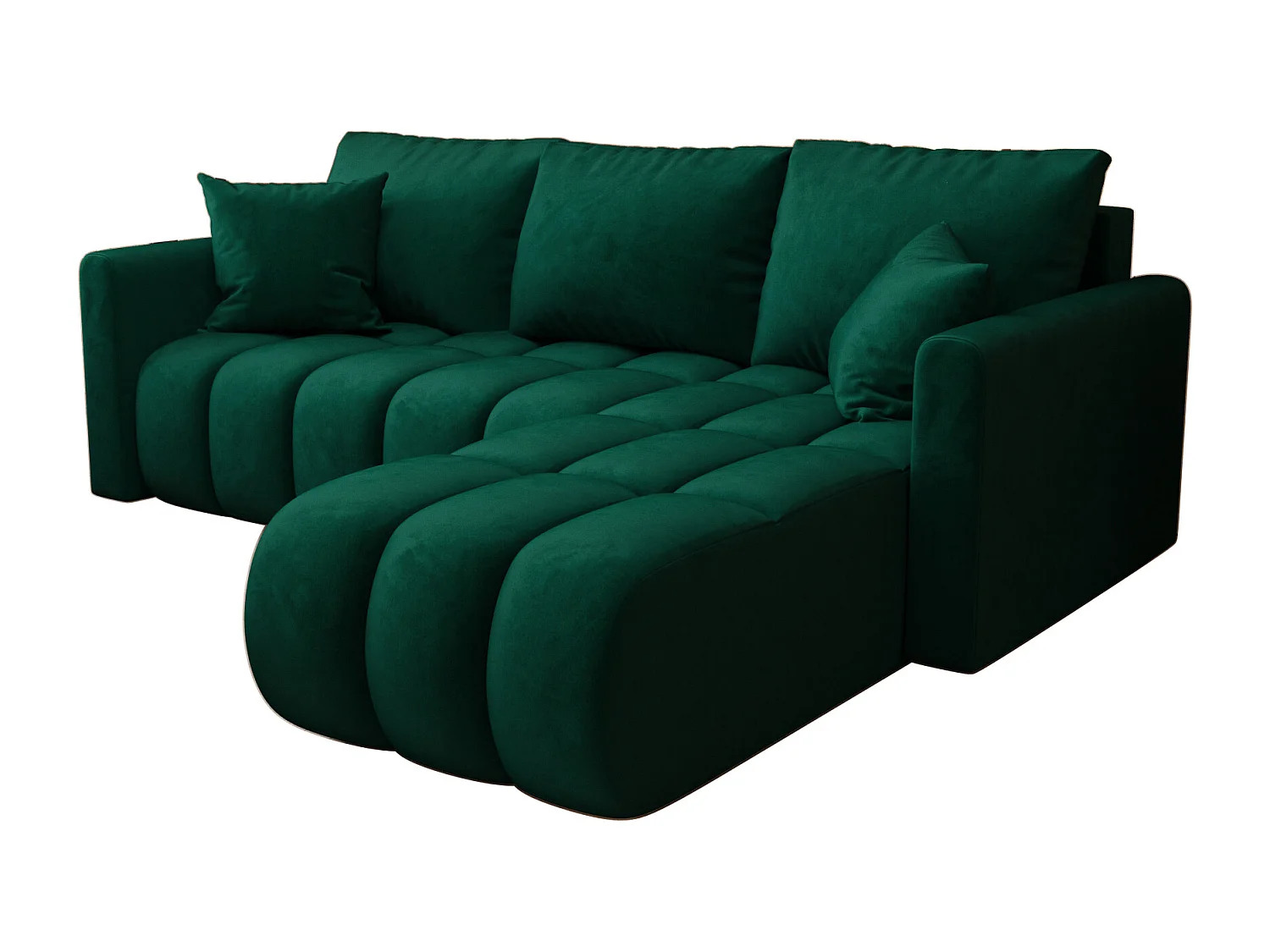 Canapé d'angle GARDA droit vert velours Monolith 37 - fonction couchage, coffre à literie